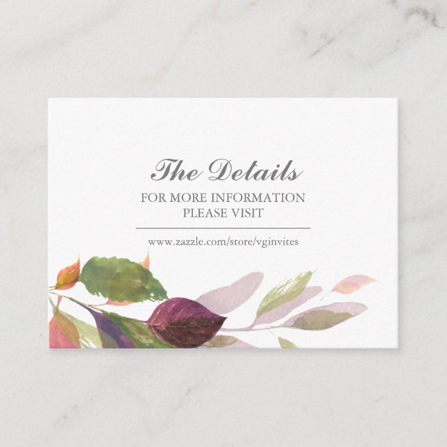 Watercolor Botanical Bröllop webbplats Infoga Tilläggskort (Framsida)