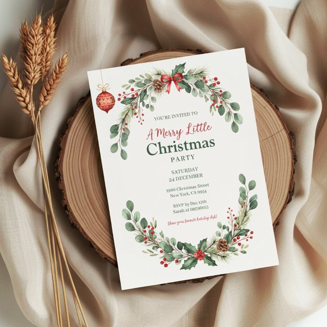 Watercolor Botanical Christmas Invitation Inbjudningar (Holly Berry Invitation)
