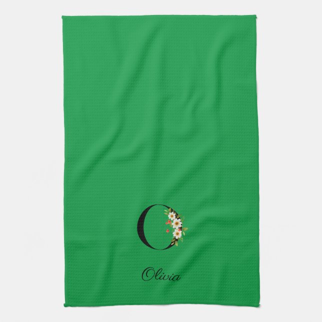 Watercolor botanical green initial monogram kökshandduk (Vertikal)