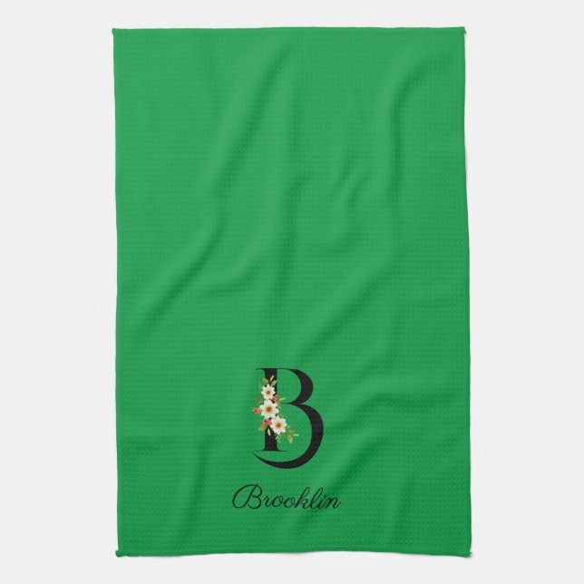 Watercolor botanical green initial monogram kökshandduk (Vertikal)