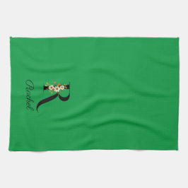 Watercolor botanical green initial monogram kökshandduk