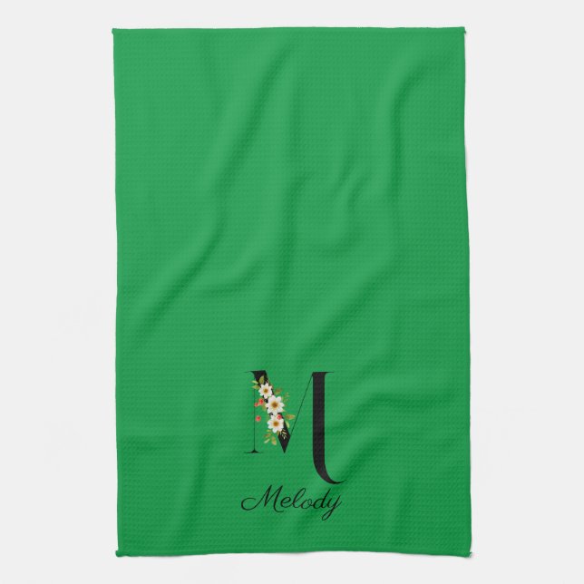 Watercolor botanical green initial monogram kökshandduk (Vertikal)