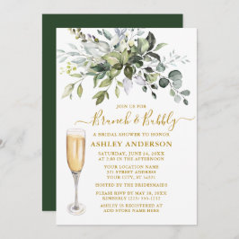 Watercolor Botanical Greenery Brunch BubLY Guld Inbjudningar