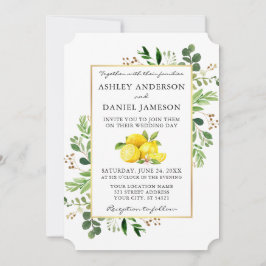 Watercolor Botanical Greenery Lemons Bröllop Inbjudningar