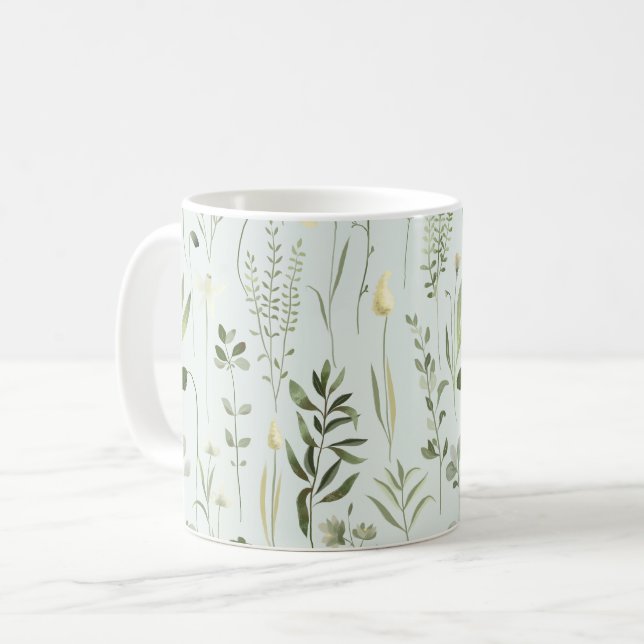 Watercolor Botanical Greenery Mönster Kaffemugg (Framsida vänster)