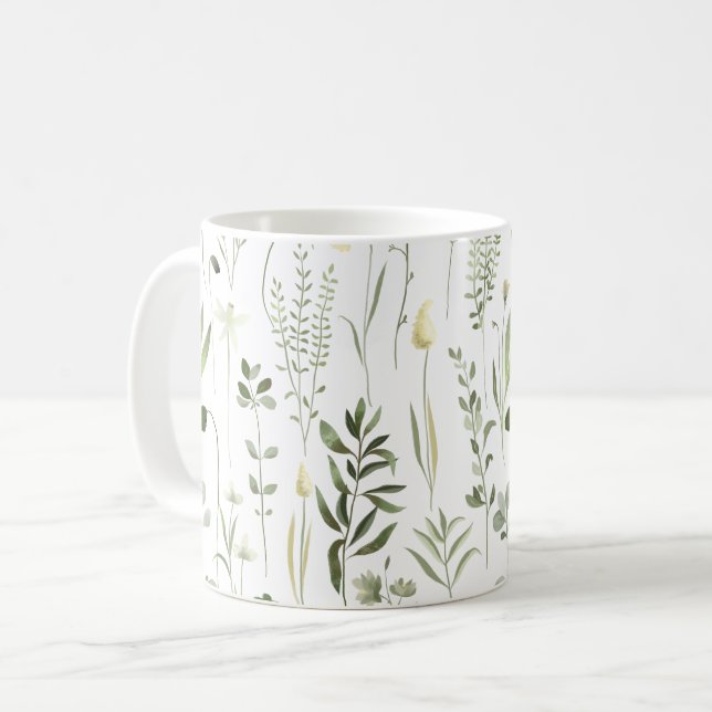 Watercolor Botanical Greenery Mönster Kaffemugg (Framsida vänster)