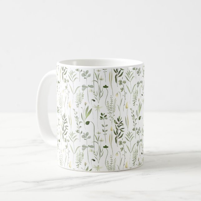 Watercolor Botanical Greenery Mönster Kaffemugg (Framsida vänster)