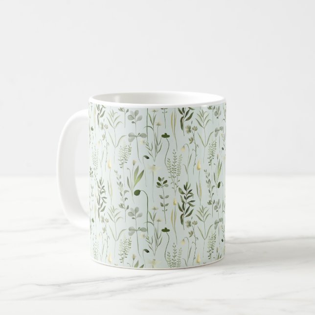 Watercolor Botanical Greenery Mönster Kaffemugg (Framsida vänster)