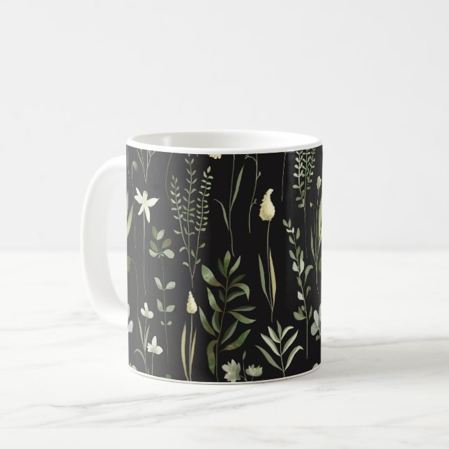 Watercolor Botanical Greenery Mönster Kaffemugg (Framsida vänster)