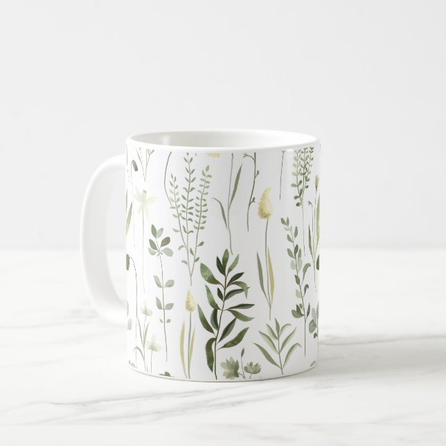 Watercolor Botanical Greenery Mönster Kaffemugg (Framsida vänster)