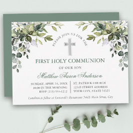 Watercolor Botanical Greenery Sage Green Communion Inbjudningar