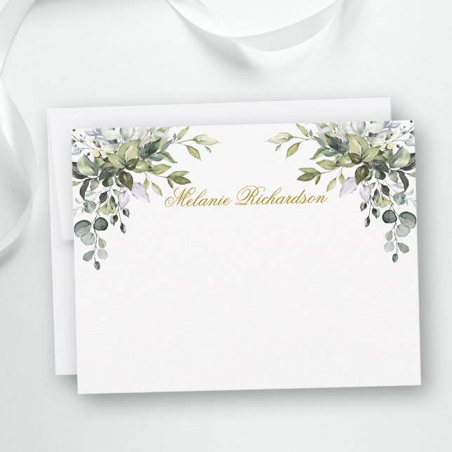 Watercolor Botanical Grey Guld Personlig Anteckningskort (Customize to change text size, color, style or to add more text to front or back of card.)
