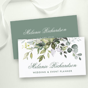Watercolor Botanical Grey Guld Sage Grönt Visitkort