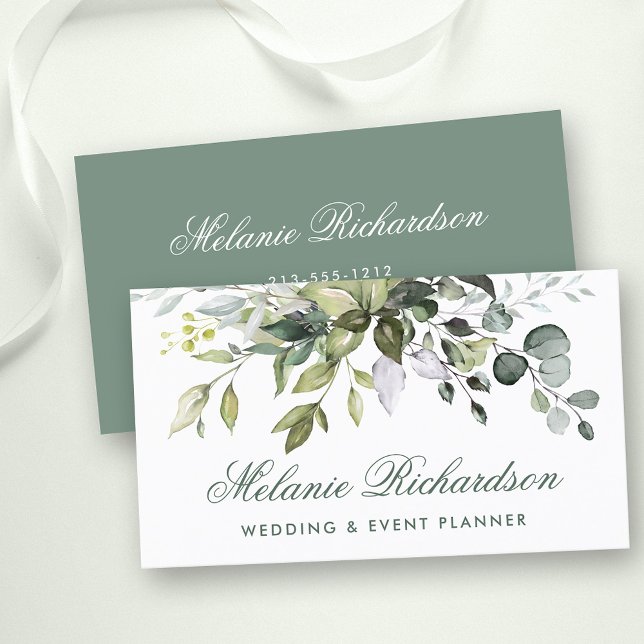 Watercolor Botanical Grey Guld Sage Grönt Visitkort (Customize to change text size, color or text style.)