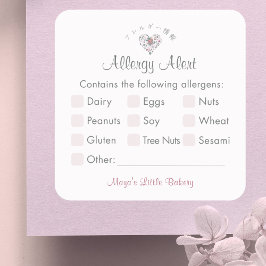 Watercolor Botanical Heart Allergy Alert Fyrkantigt Klistermärke