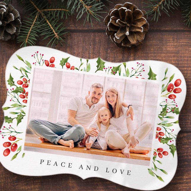 Watercolor Botanical Holly Berry Foliage jul Julkort (Skapare uppladdad)