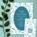 Watercolor Botanical Star David Pub Bat mitzvah QR Tilläggskort<br><div class="desc">Kort till perfekten för att meddela bat mitzvah, pub mitzvah eller andra judiska firande! Hand gjorde vattenfärgsgrafik åt dig på framsidan och baksidan! FULLT ANPASSADE! Klicka på "Anpassa" ovan om du vill redigera texten och lägga till länken till QR-koden. Klicka på "Redigera med verktyg" om du vill justera typsnitt, färg...</div>