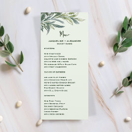 Watercolor Botanical Wedding Menu with Guest Name Meny