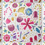 Watercolor Botanical Wildblomma Kakelplatta<br><div class="desc">En modern vattenfärgsmålning av vild blommor och löv i rik färg spridd på vit bakgrund. Originalkonst av Nic Squirrell.</div>