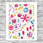 Watercolor Botanical Wildblomma Poster<br><div class="desc">En modern vattenfärgsmålning av blommor och löv i rik färg spridd på vit bakgrund. Originalkonst av Nic Squirrell.</div>