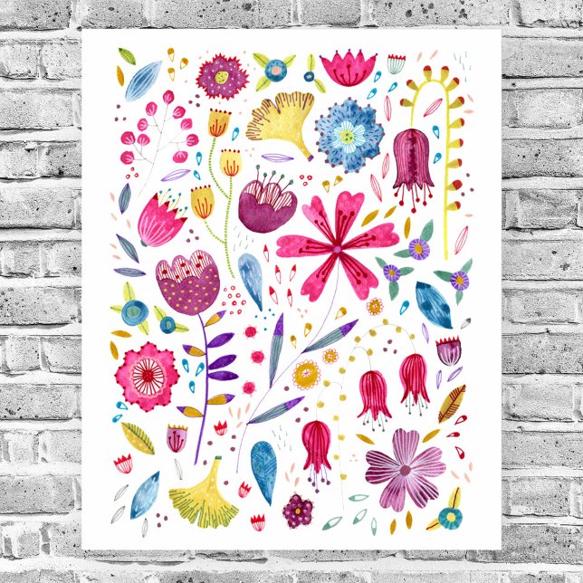 Watercolor Botanical Wildblomma Poster (Watercolor wildflower painting art poster)