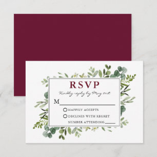 Watercolor Botanique Greenery Bröllop Burgundy OSA Kort