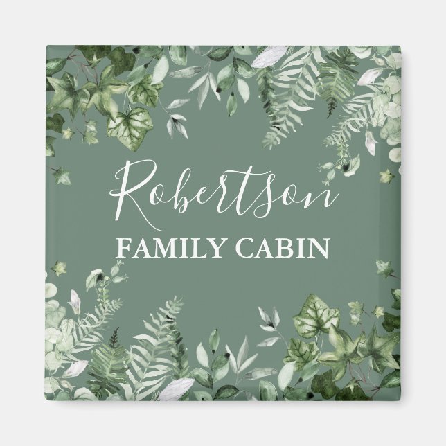 Watercolor Botanique Ivy Ferns Cabin Sage Grönt Magnet (Framsidan)