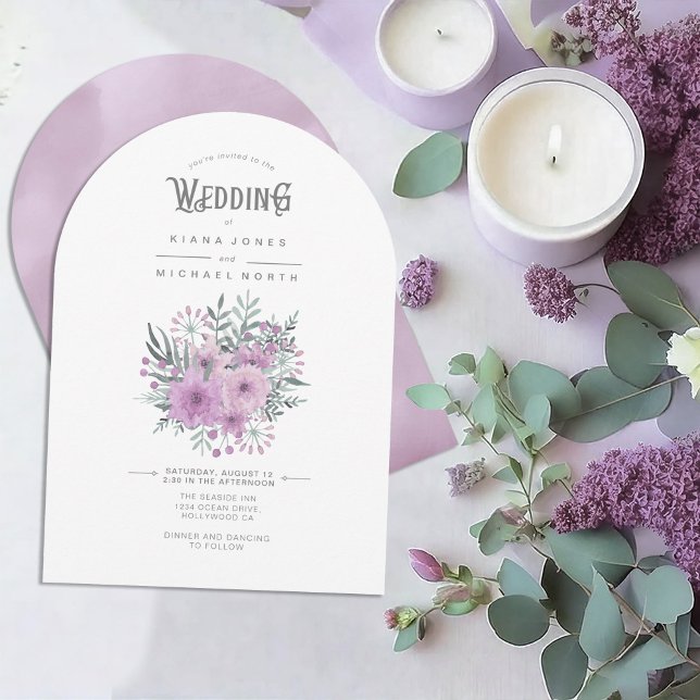 Watercolor Bouquet Bröllop Lilac Arch ID654 Inbjudningar (Skapare uppladdad)