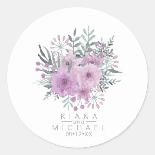 Watercolor Bouquet Bröllop Lilac ID654 Runt Klistermärke