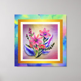 Watercolor Bouquet Flowers, färgstark bakgrund Canvastryck