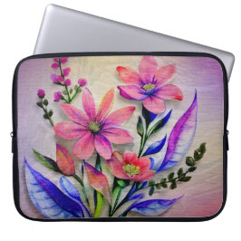 Watercolor Bouquet Flowers, färgstark bakgrund Laptop Fodral