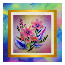 Watercolor Bouquet Flowers, färgstark bakgrund