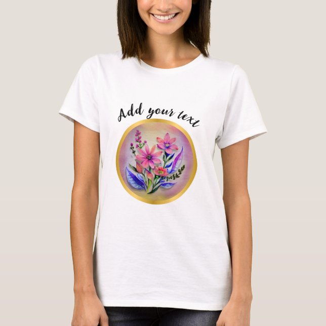 Watercolor Bouquet Flowers, färgstark bakgrund T Shirt (Framsida)