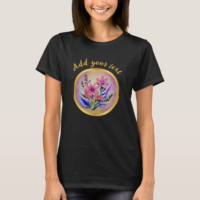 Watercolor Bouquet Flowers, färgstark bakgrund T Shirt (Framsida)