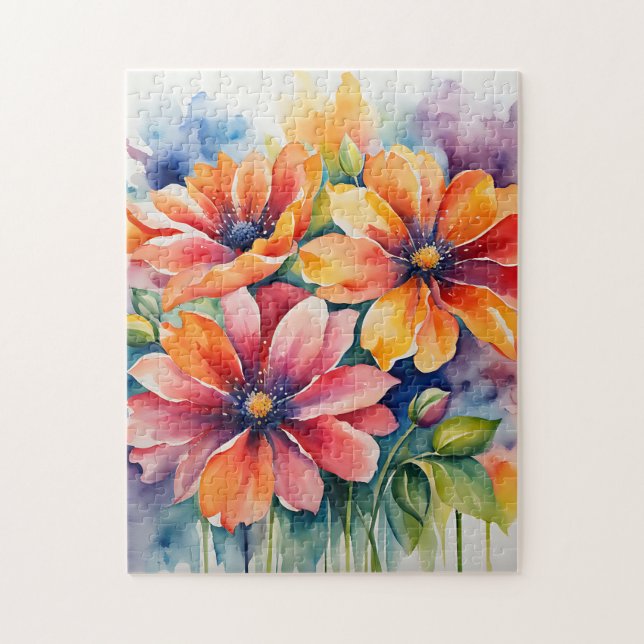 Watercolor Bouquet Flowers Vibrant Pussel (Vertikal)