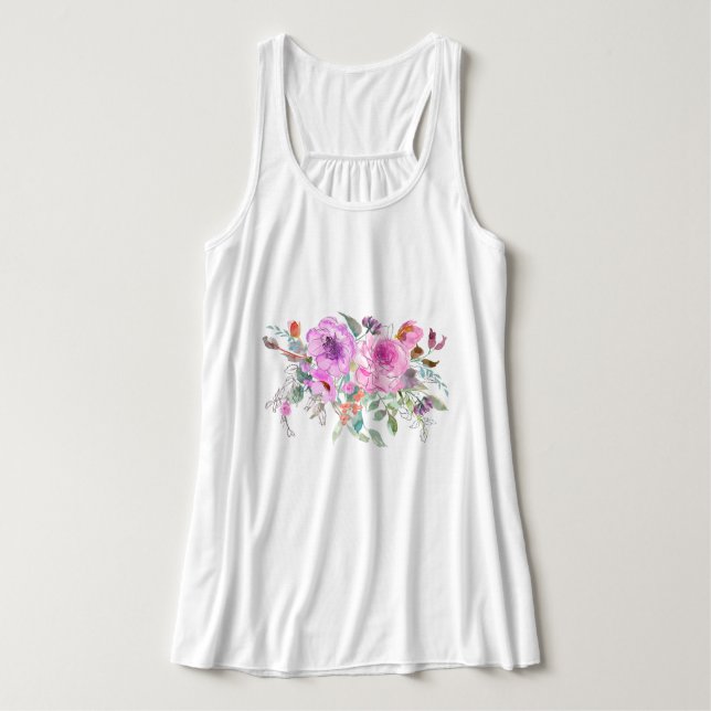 Watercolor Bouquet Linne Med Racerback (Design framsida)