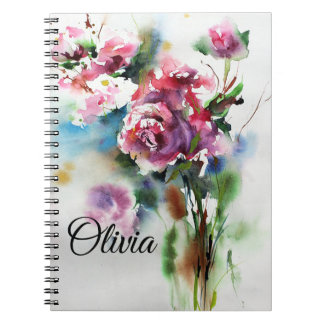 Watercolor Bouquet of Rosa Flowers Anteckningsbok