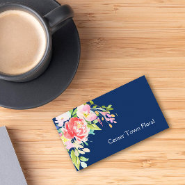 Watercolor Bouquet on Navy Blue Florist Visitkort