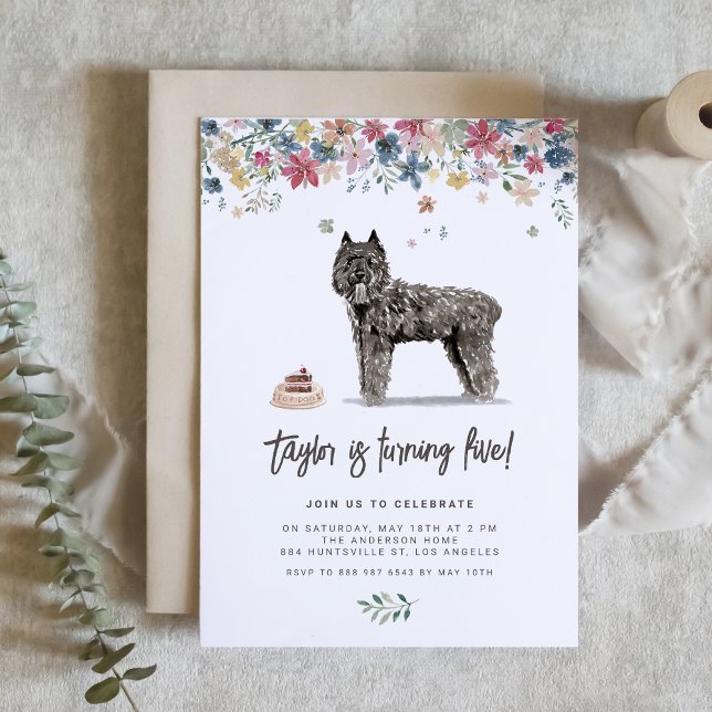 Watercolor Bouvier des Flandres Hund Birthday Inbjudningar (Celebrate your furry friend’s special day with our charming dog birthday invitation.)