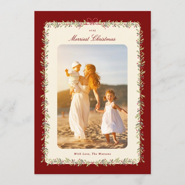 watercolor bow botanical frame 1 photo flat  julkort (Framsida)