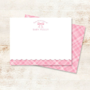 Watercolor Bow Preppy Rosa Play Baby Note Card Anteckningskort