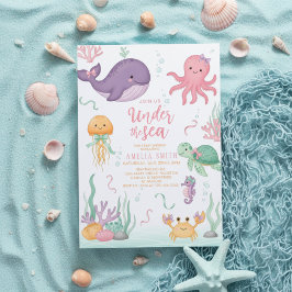 watercolor bow under the sea baby shower inbjudningar