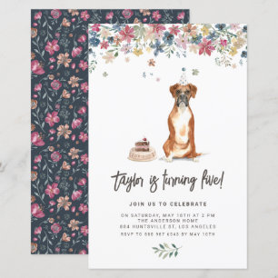 Watercolor Boxer Hund Födelsedagsfest inbjudan