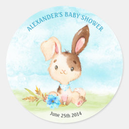 Watercolor Boy Bunny Baby Shower Farm Runt Klistermärke