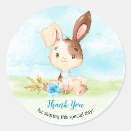 Watercolor Boy Bunny Baby Shower Farm Tack Runt Klistermärke