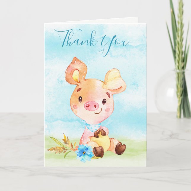 Watercolor Boy Bunny Farm Tack Kort (Framsida)