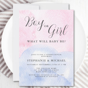 Watercolor Boy eller Girl Gender Reveal Inbjudningar