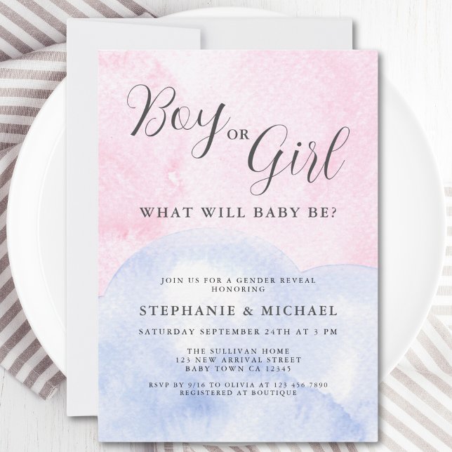 Watercolor Boy eller Girl Gender Reveal Inbjudningar (Skapare uppladdad)