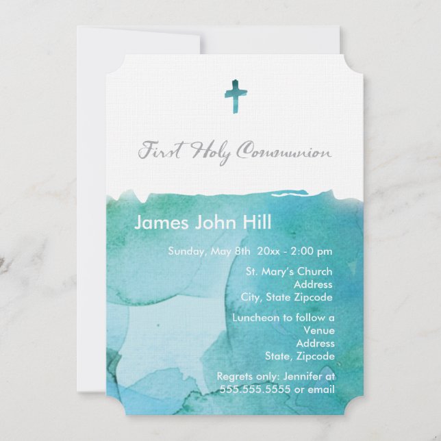 Watercolor Boy First Communion-inbjudan Inbjudningar (Framsida)