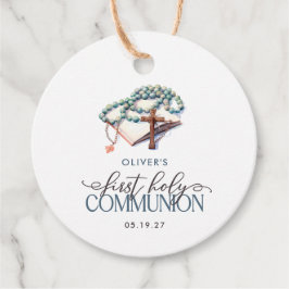 Watercolor Boy First Heliga Communion Tack Gåvor Etiketter